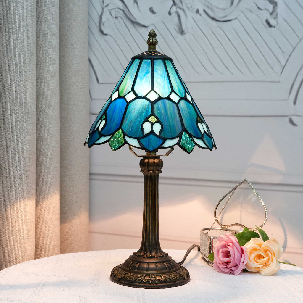 Tiffany Table Lamp with Blue Green Tinted Glass