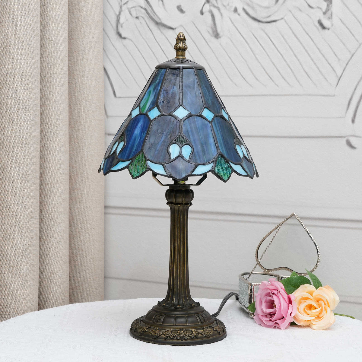 Tiffany Table Lamp with Blue Green Tinted Glass