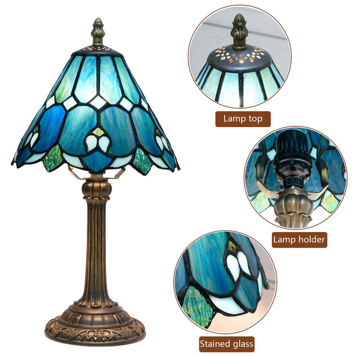 Tiffany Table Lamp with Blue Green Tinted Glass