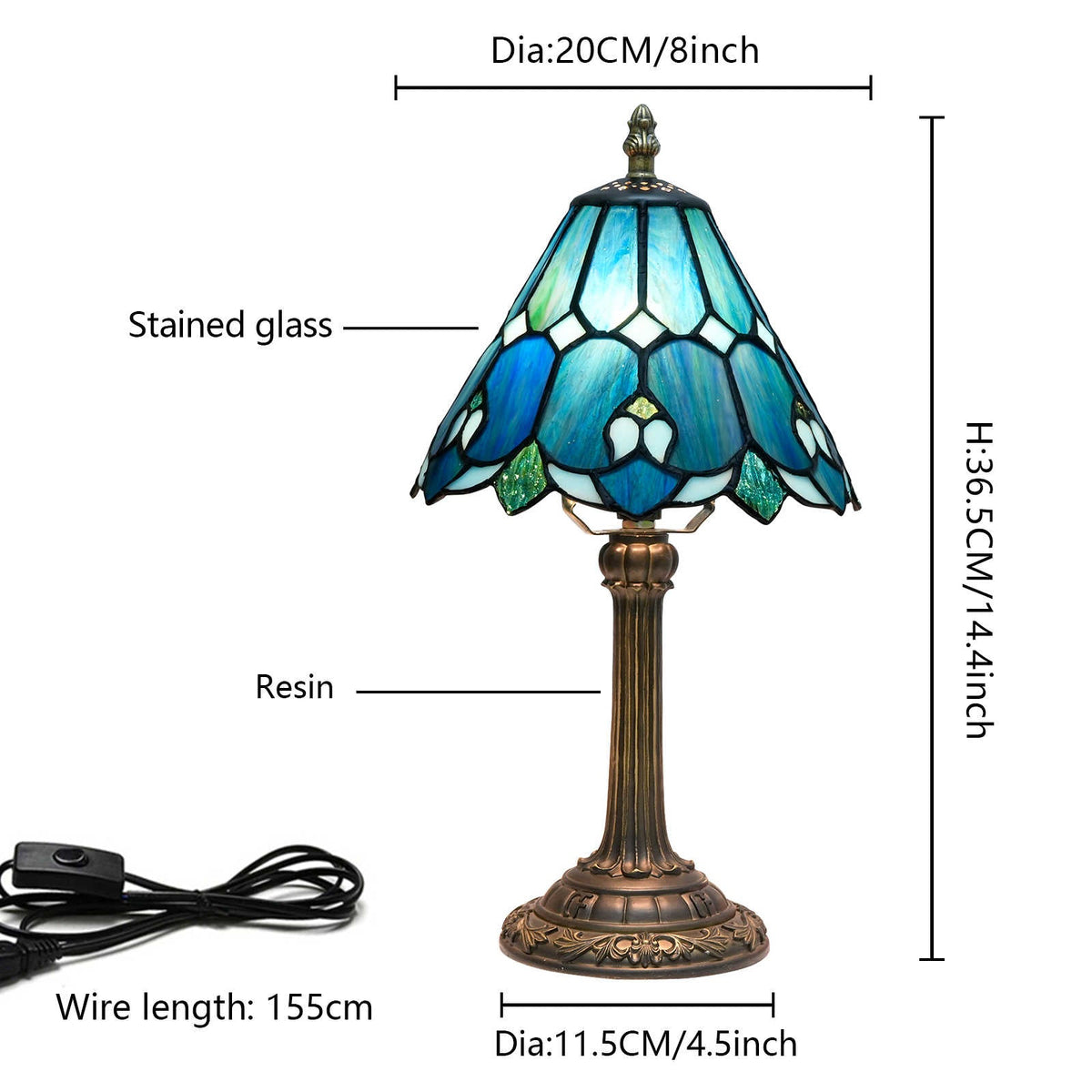 Tiffany Table Lamp with Blue Green Tinted Glass