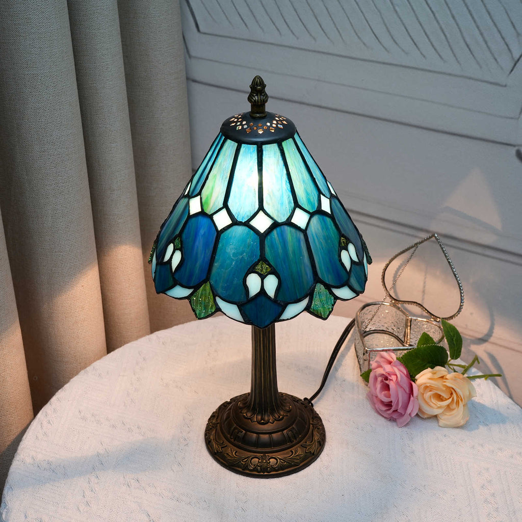 Tiffany Table Lamp with Blue Green Tinted Glass