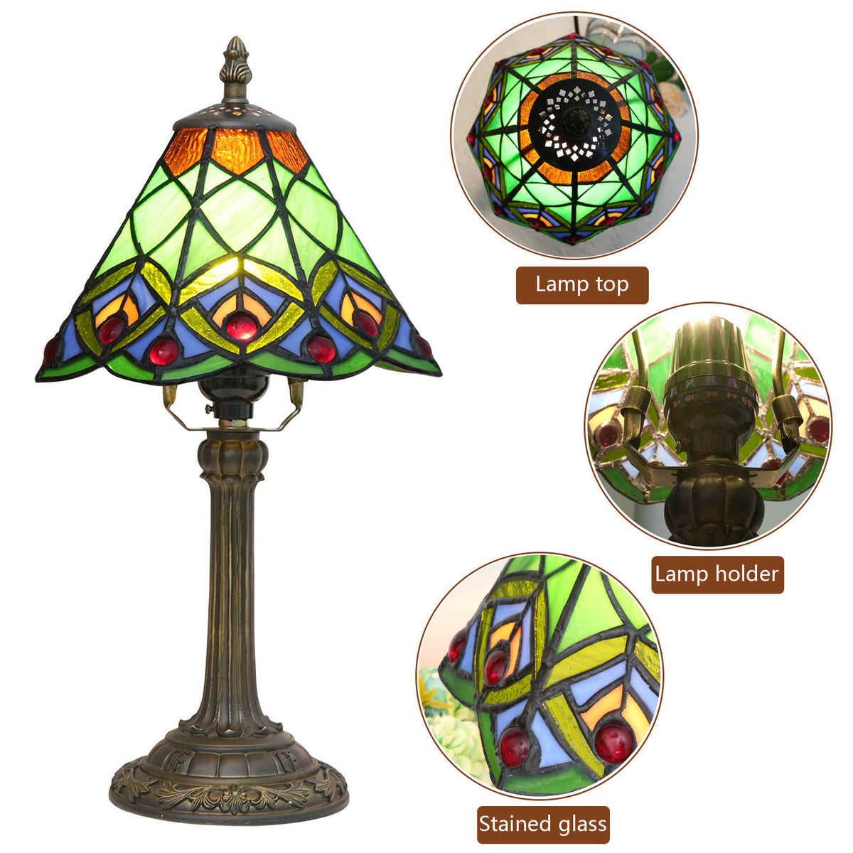 Tiffany Table Lamp in Stained Glass and Antique Bronze