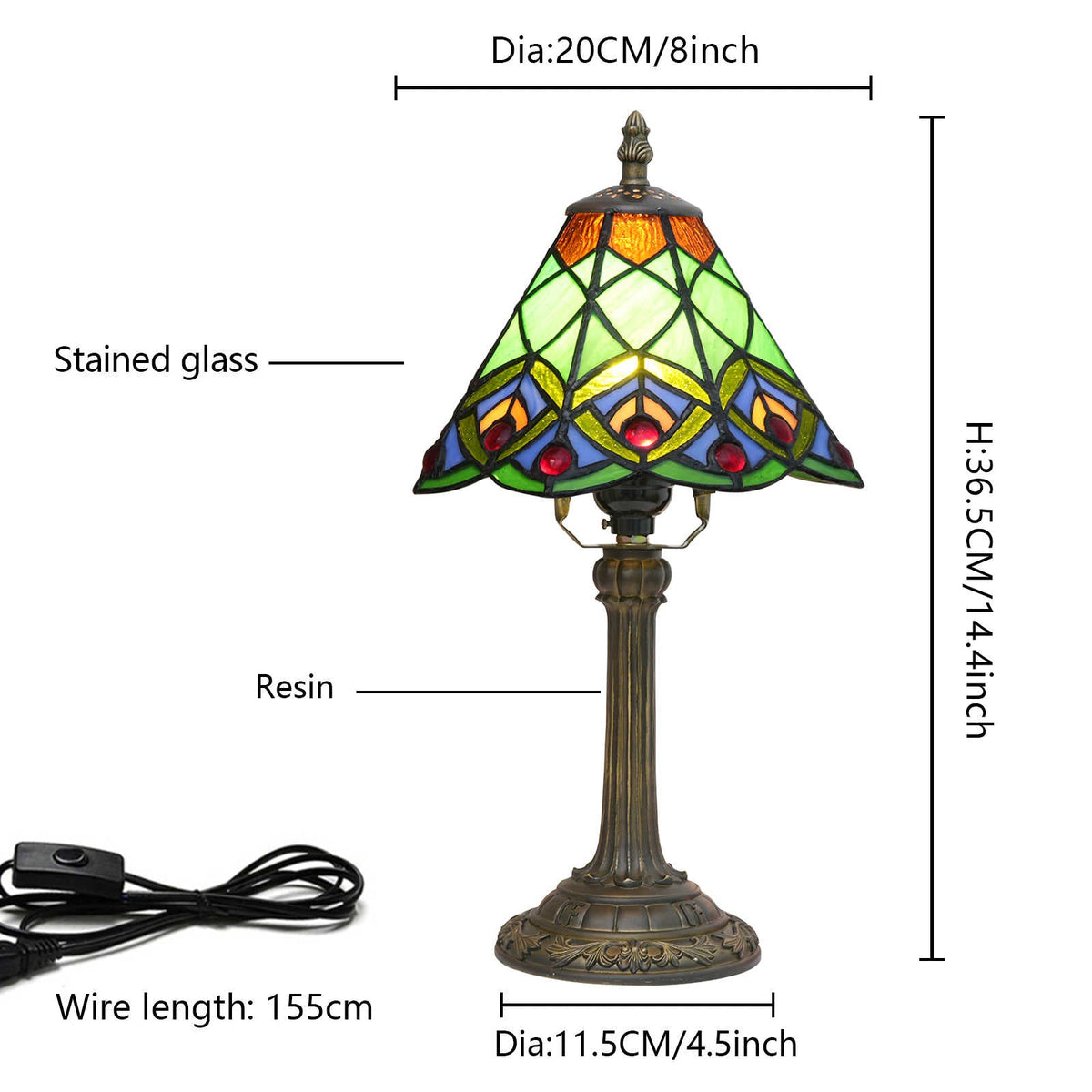 Tiffany Table Lamp in Stained Glass and Antique Bronze