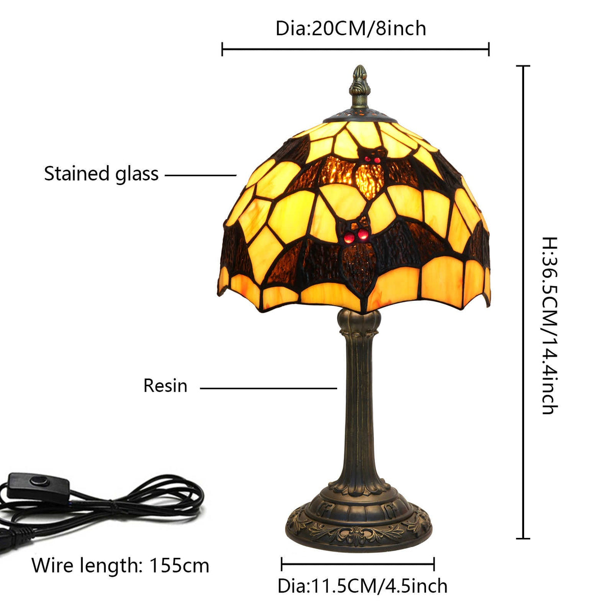 Tiffany Stained Glass Table Lamp with Red-Eyed Owls