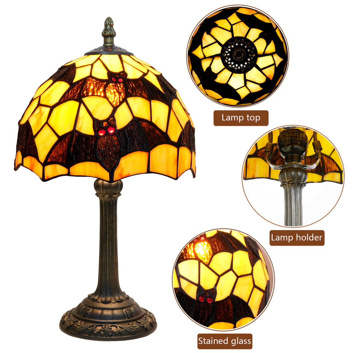Tiffany Stained Glass Table Lamp with Red-Eyed Owls