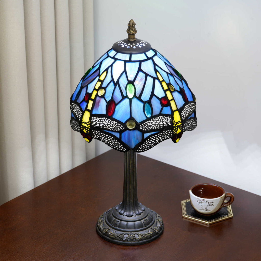 Blue Dragonfly Stained Glass Tiffany Table Lamp