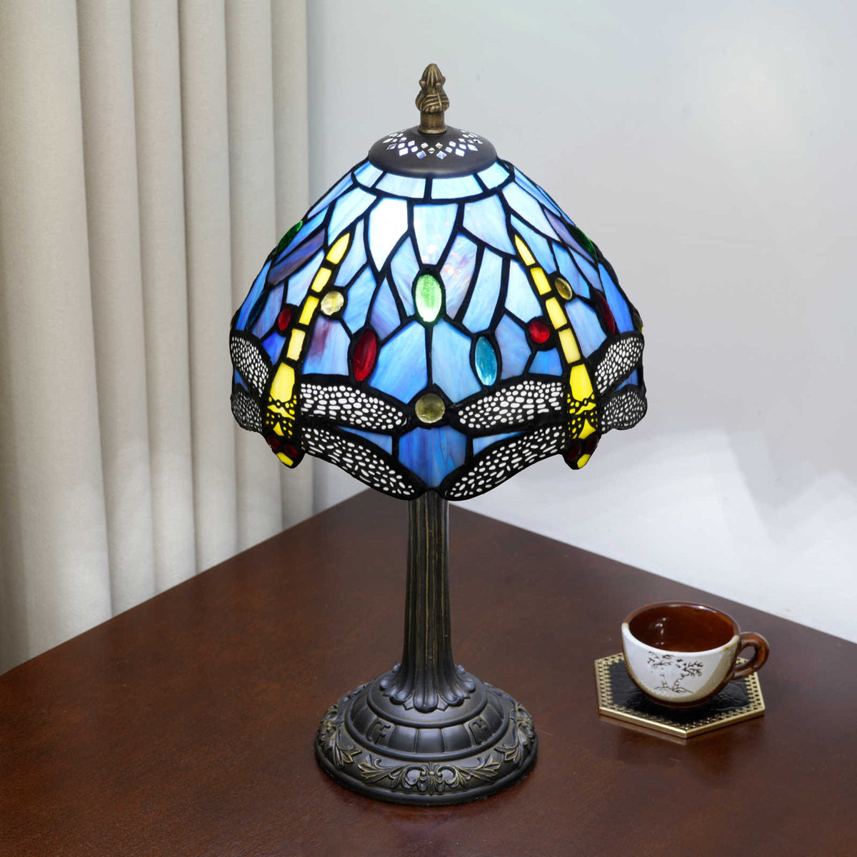 Blue Dragonfly Stained Glass Tiffany Table Lamp