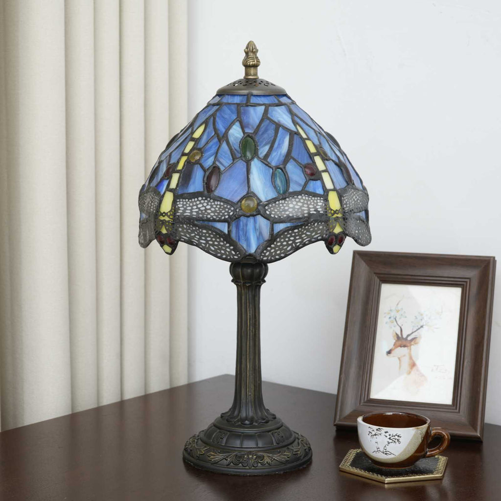 Blue Dragonfly Stained Glass Tiffany Table Lamp