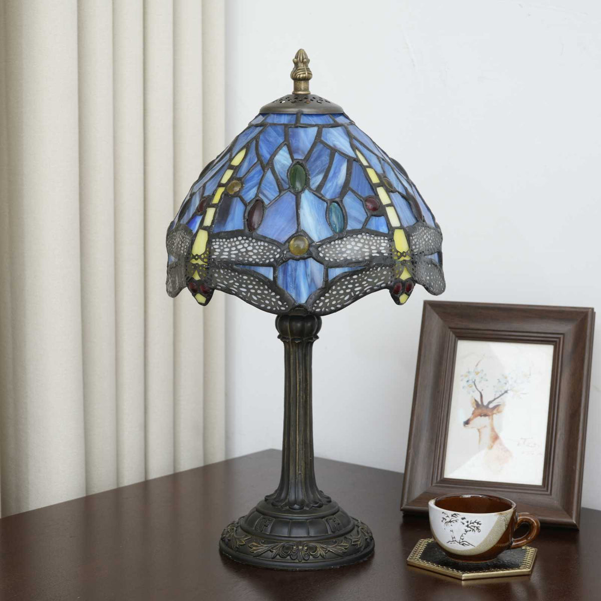 Blue Dragonfly Stained Glass Tiffany Table Lamp
