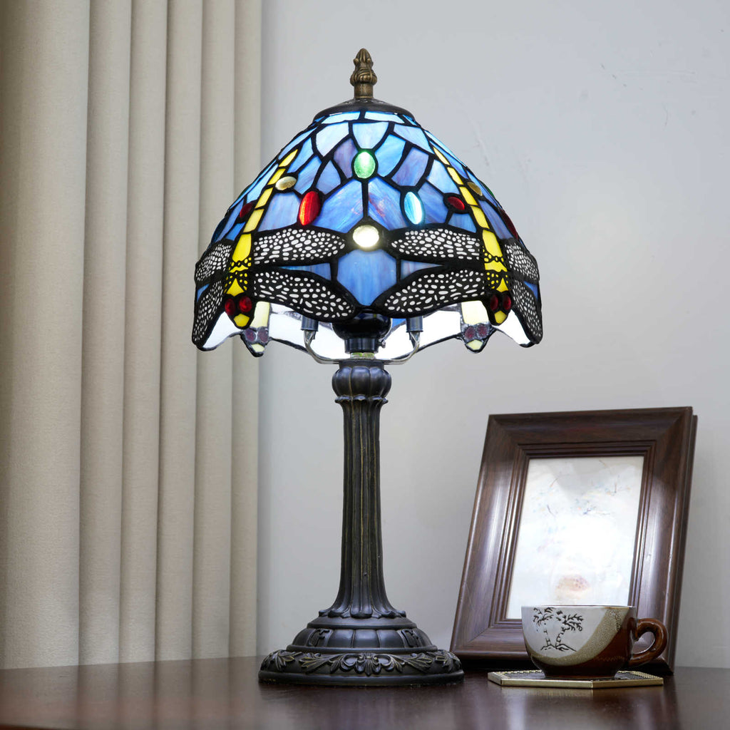 Blue Dragonfly Stained Glass Tiffany Table Lamp