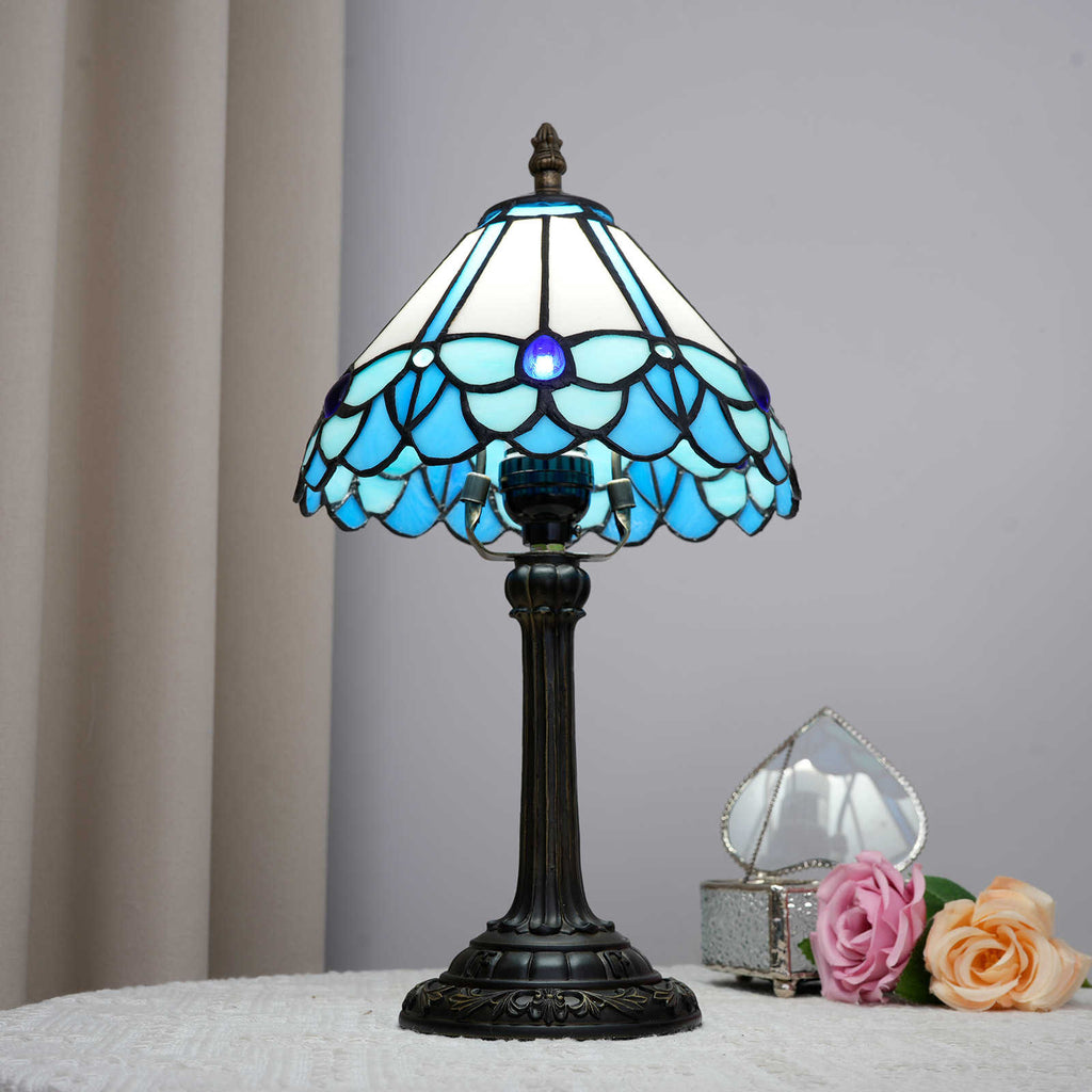 Antique Blue Blue Glass Tiffany Style Table Lamp
