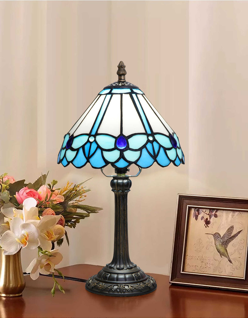 Antique Blue Blue Glass Tiffany Style Table Lamp