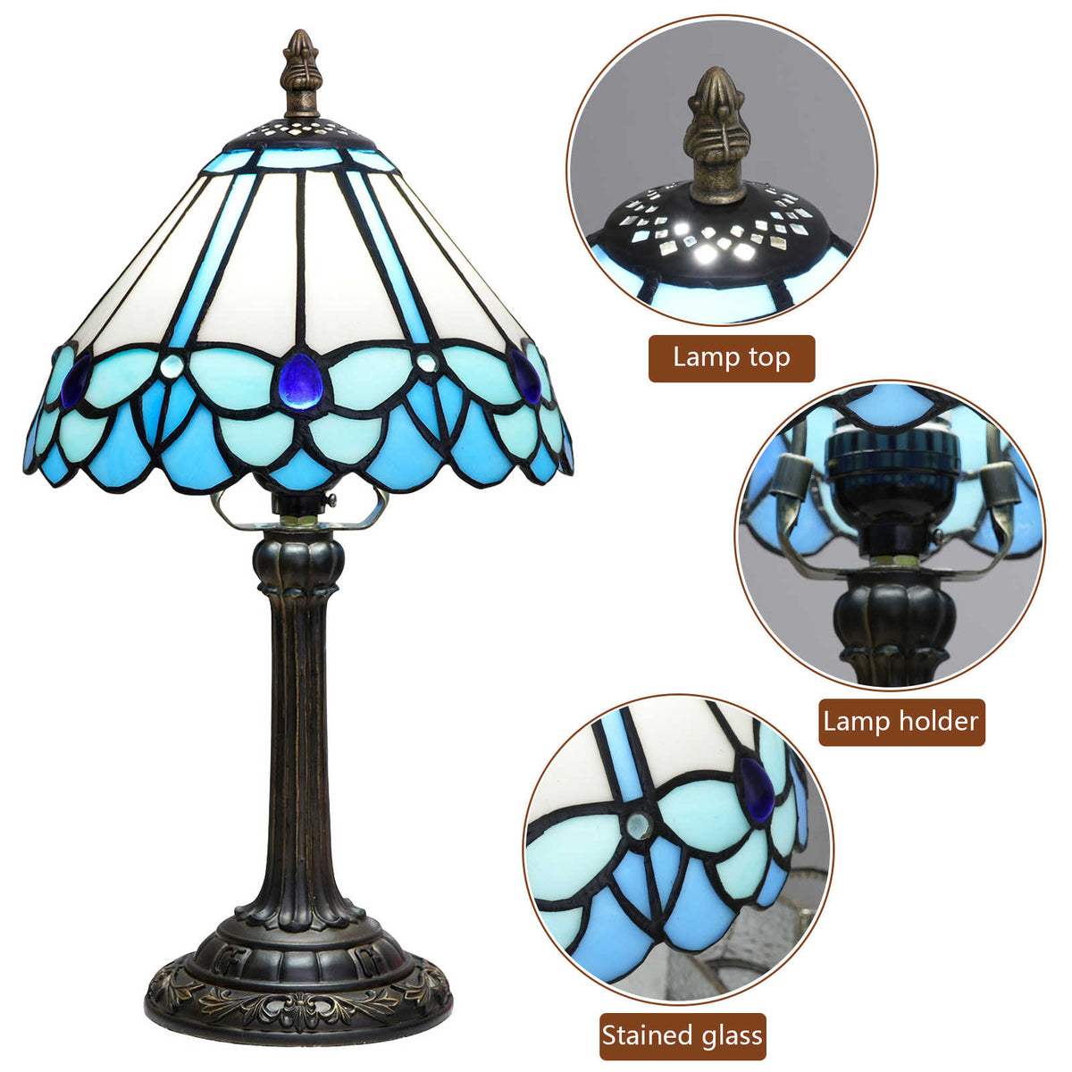 Antique Blue Blue Glass Tiffany Style Table Lamp