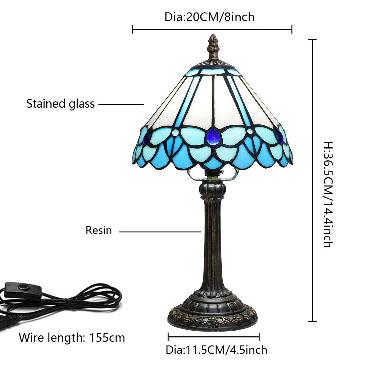 Antique Blue Blue Glass Tiffany Style Table Lamp