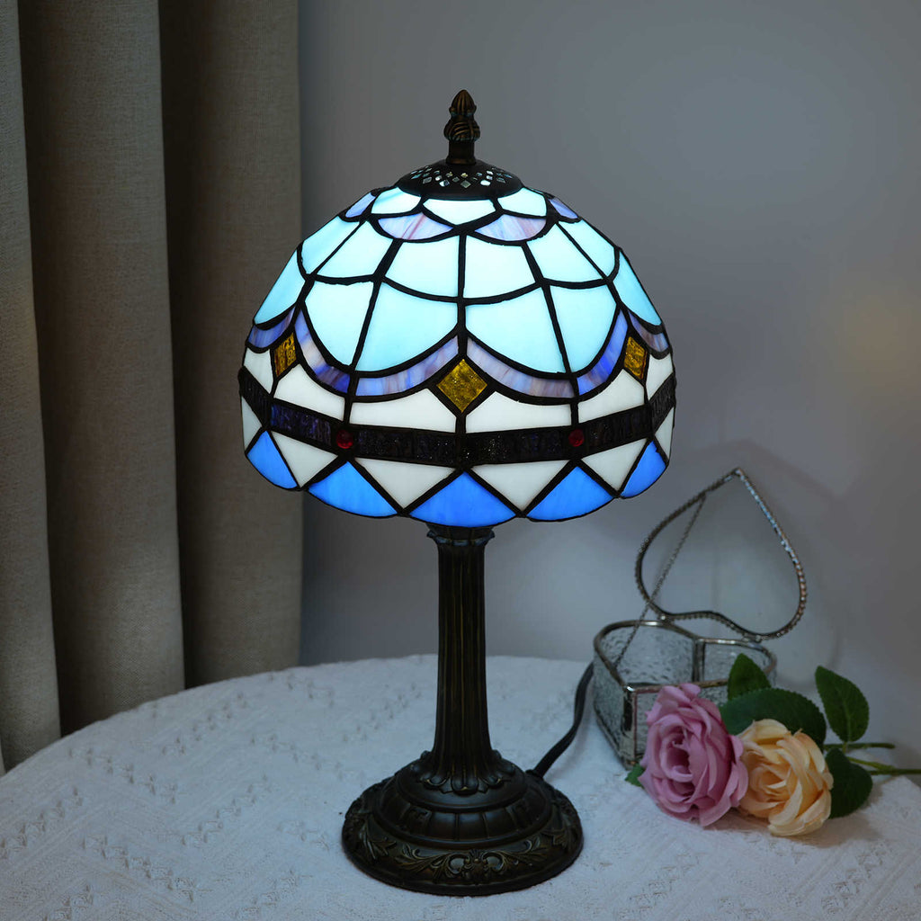 Tiffany Table Lamp in Blue and Yellow Tinted Glass