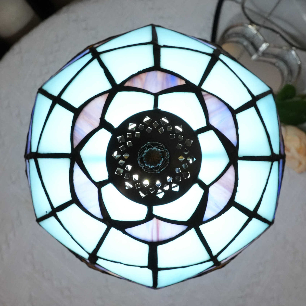 Tiffany Table Lamp in Blue and Yellow Tinted Glass