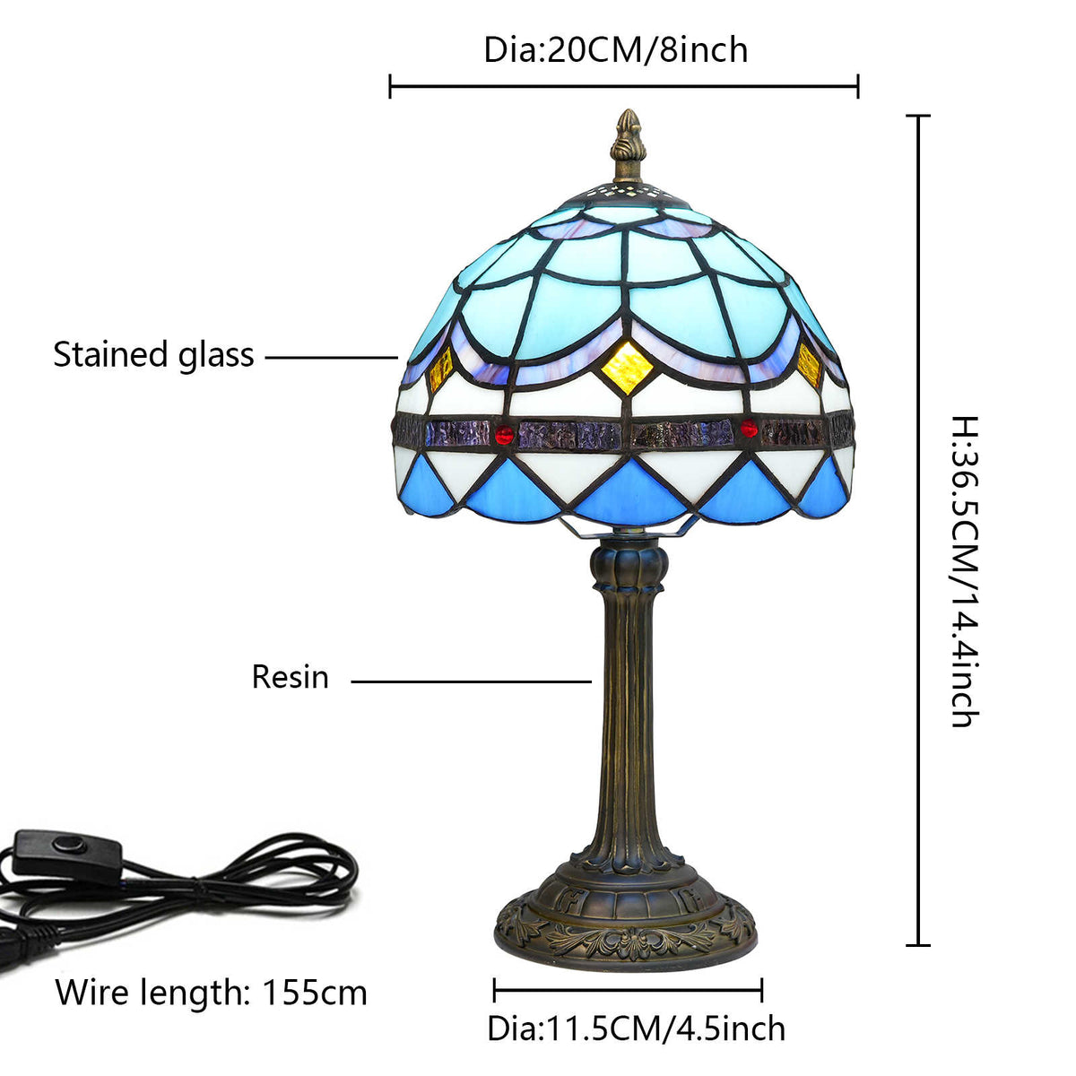 Tiffany Table Lamp in Blue and Yellow Tinted Glass