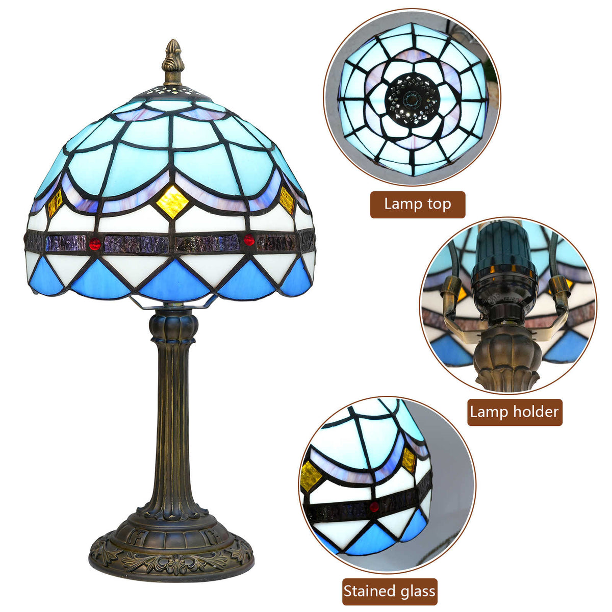 Tiffany Table Lamp in Blue and Yellow Tinted Glass