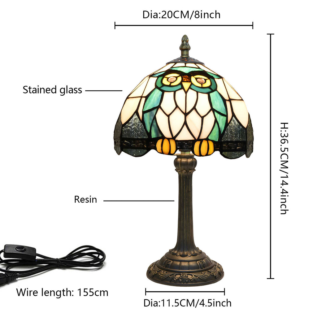 Tiffany Owl Table Lamp in Tinted Glass