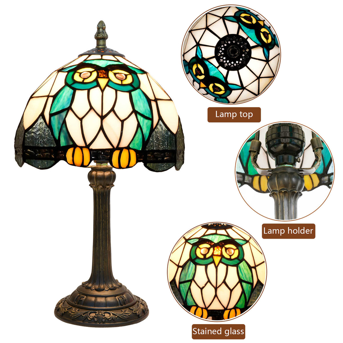 Tiffany Owl Table Lamp in Tinted Glass