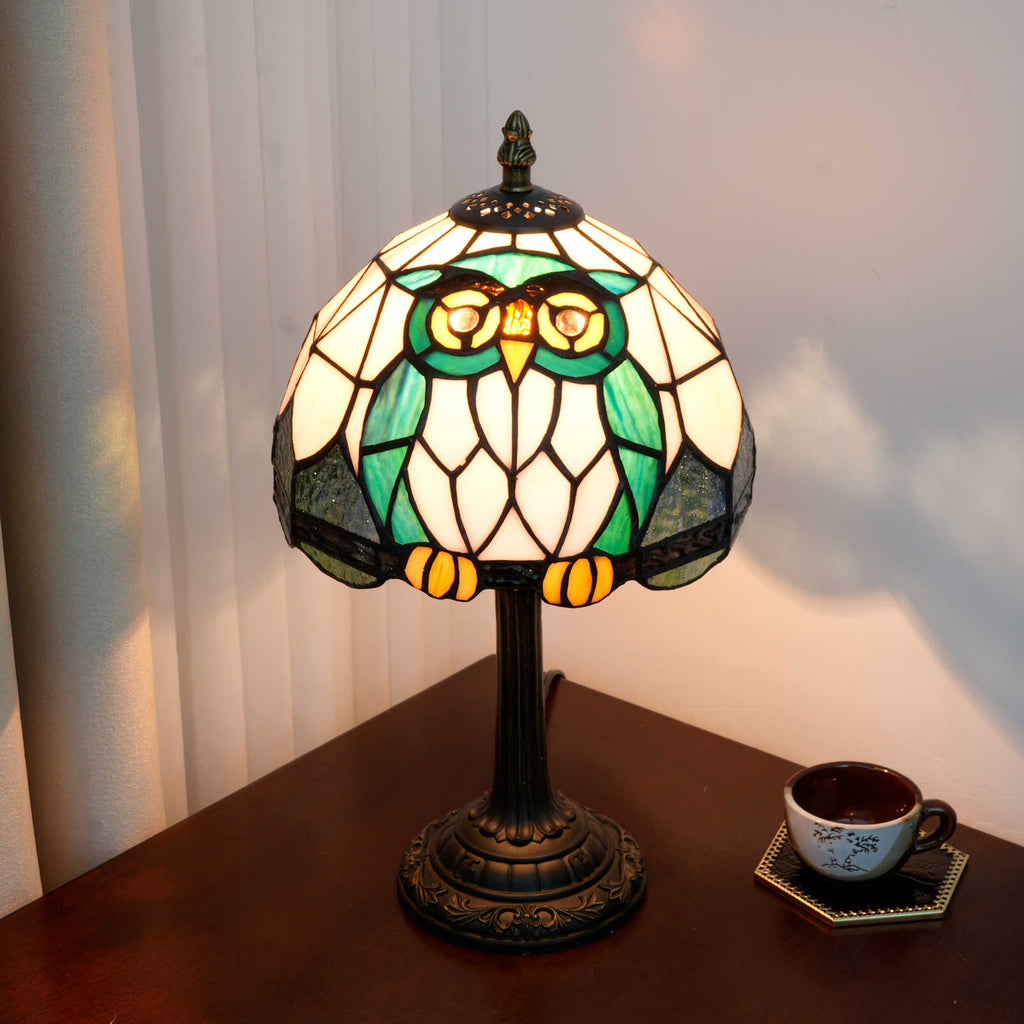 Tiffany Owl Table Lamp in Tinted Glass