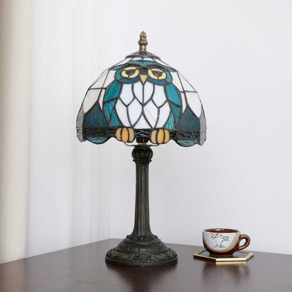 Tiffany Owl Table Lamp in Tinted Glass