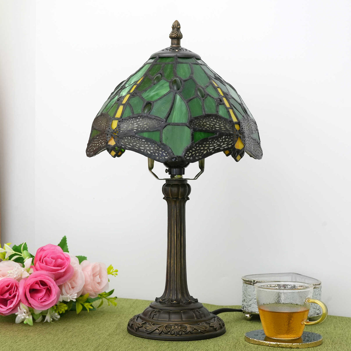 Tiffany Bedside Lamp Dragonflies Green Bronze