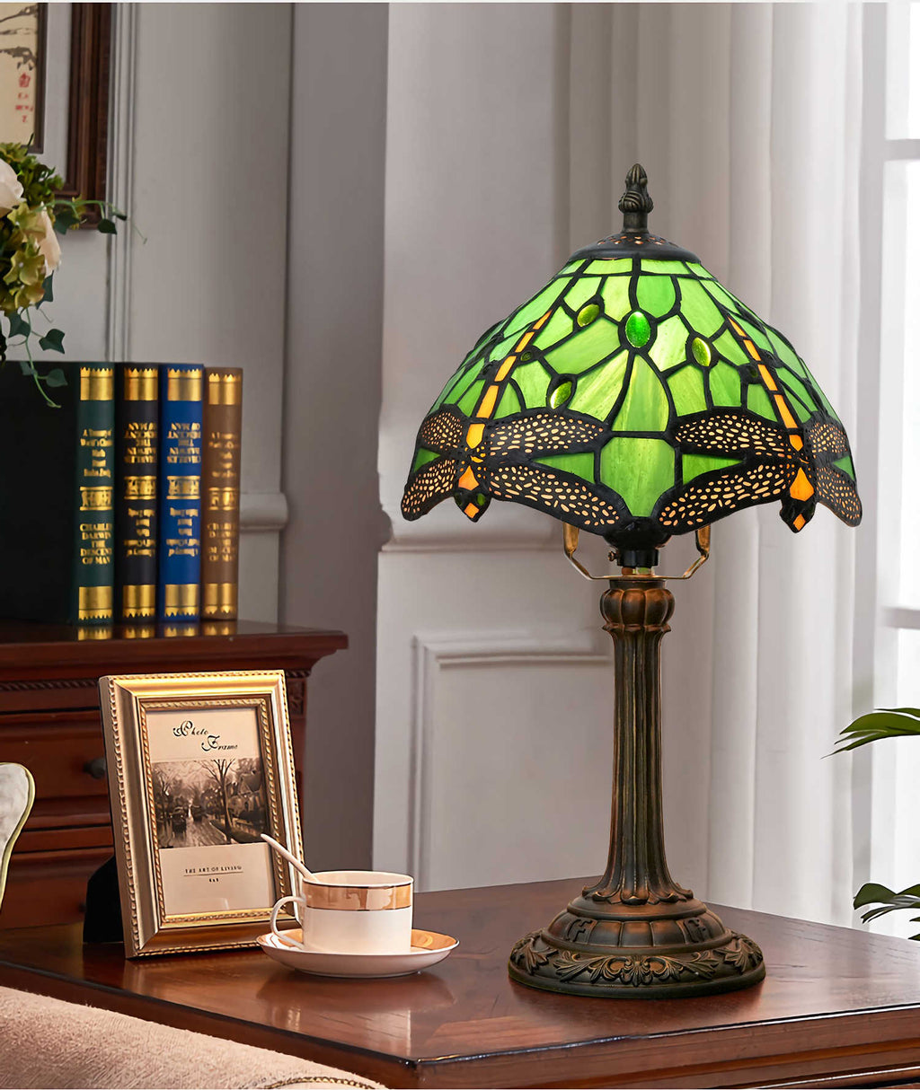 Tiffany Bedside Lamp Dragonflies Green Bronze