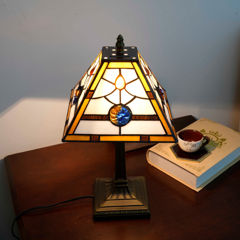 Amber Blue Tiffany Style Stained Glass Table Lamp