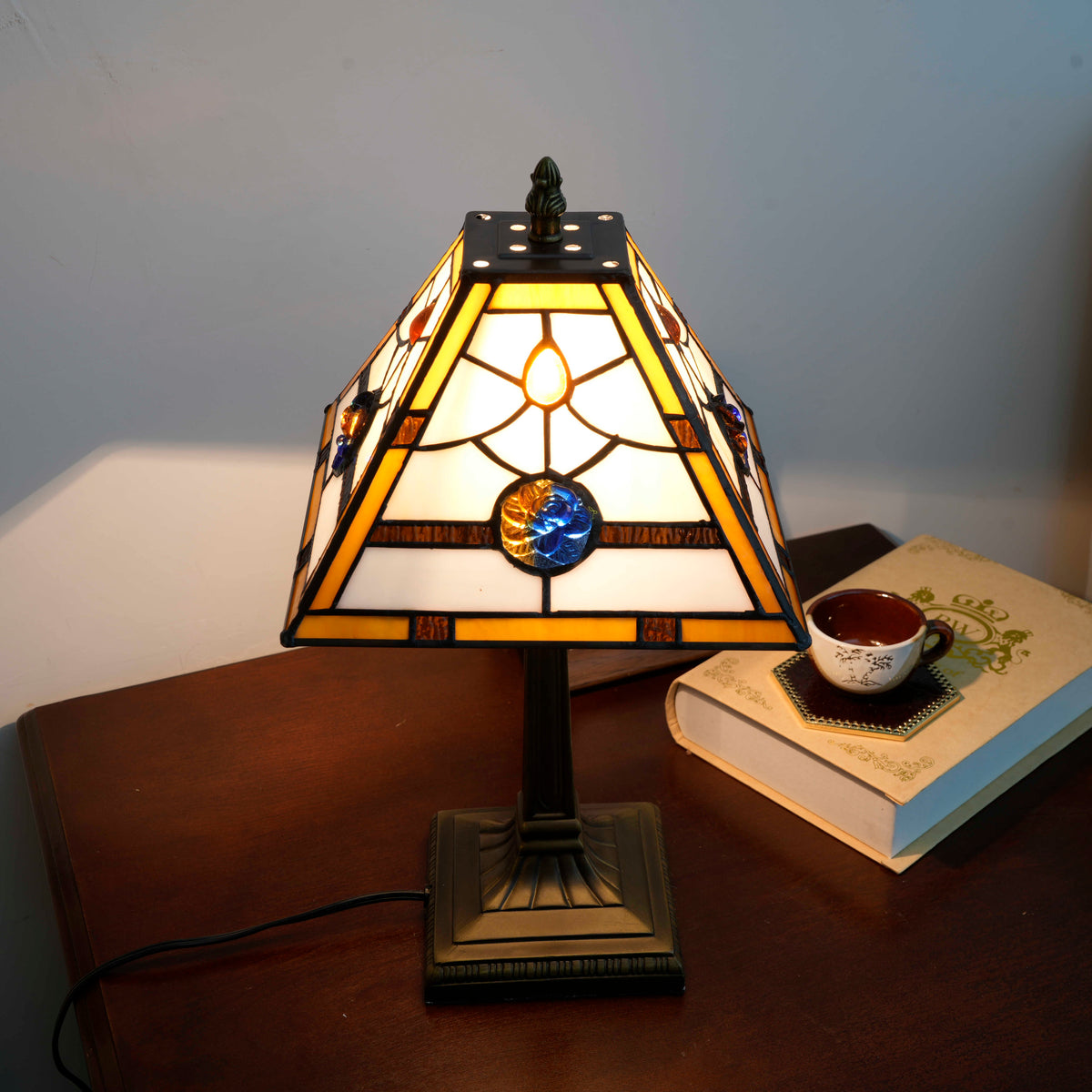 Amber Blue Tiffany Style Stained Glass Table Lamp