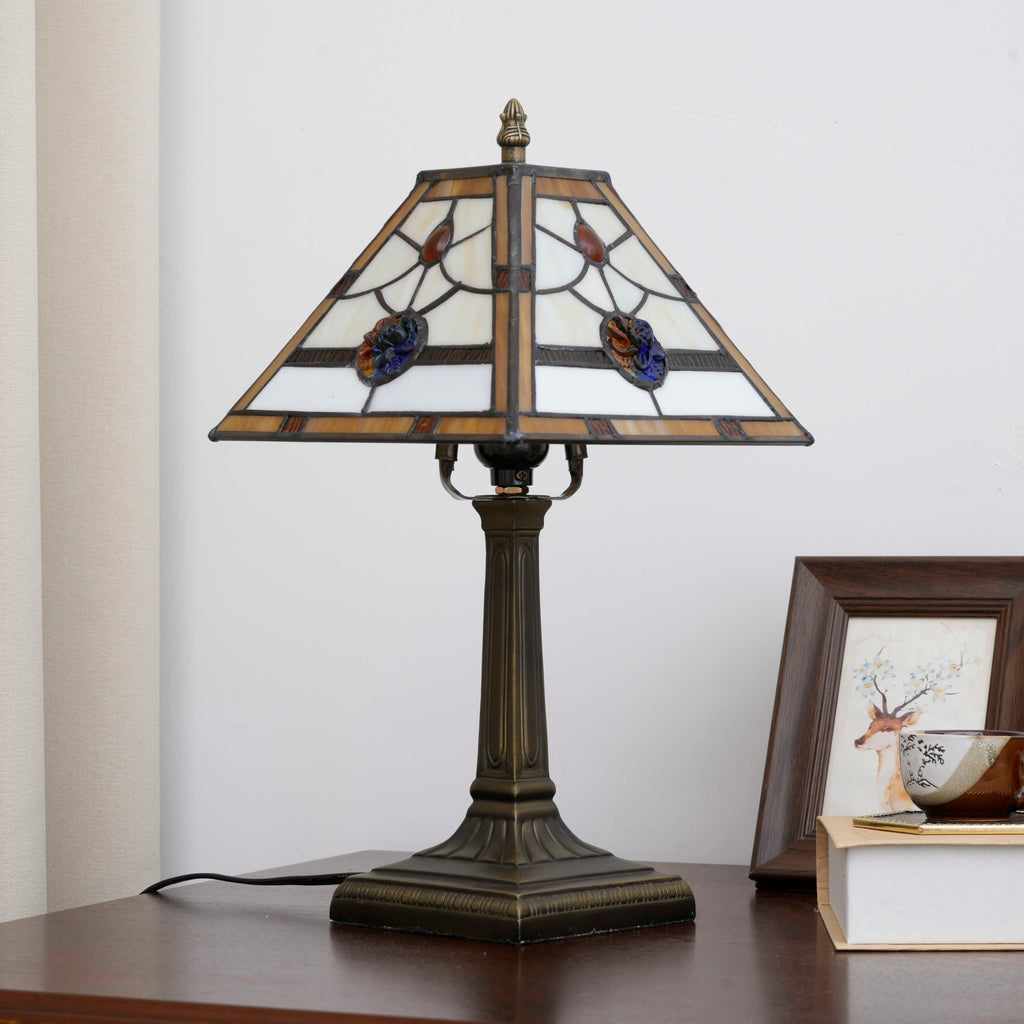 Amber Blue Tiffany Style Stained Glass Table Lamp