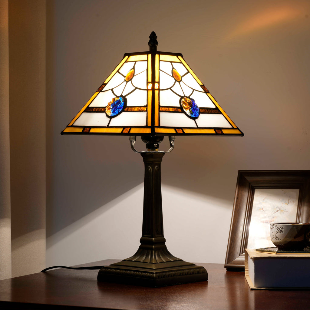 Amber Blue Tiffany Style Stained Glass Table Lamp