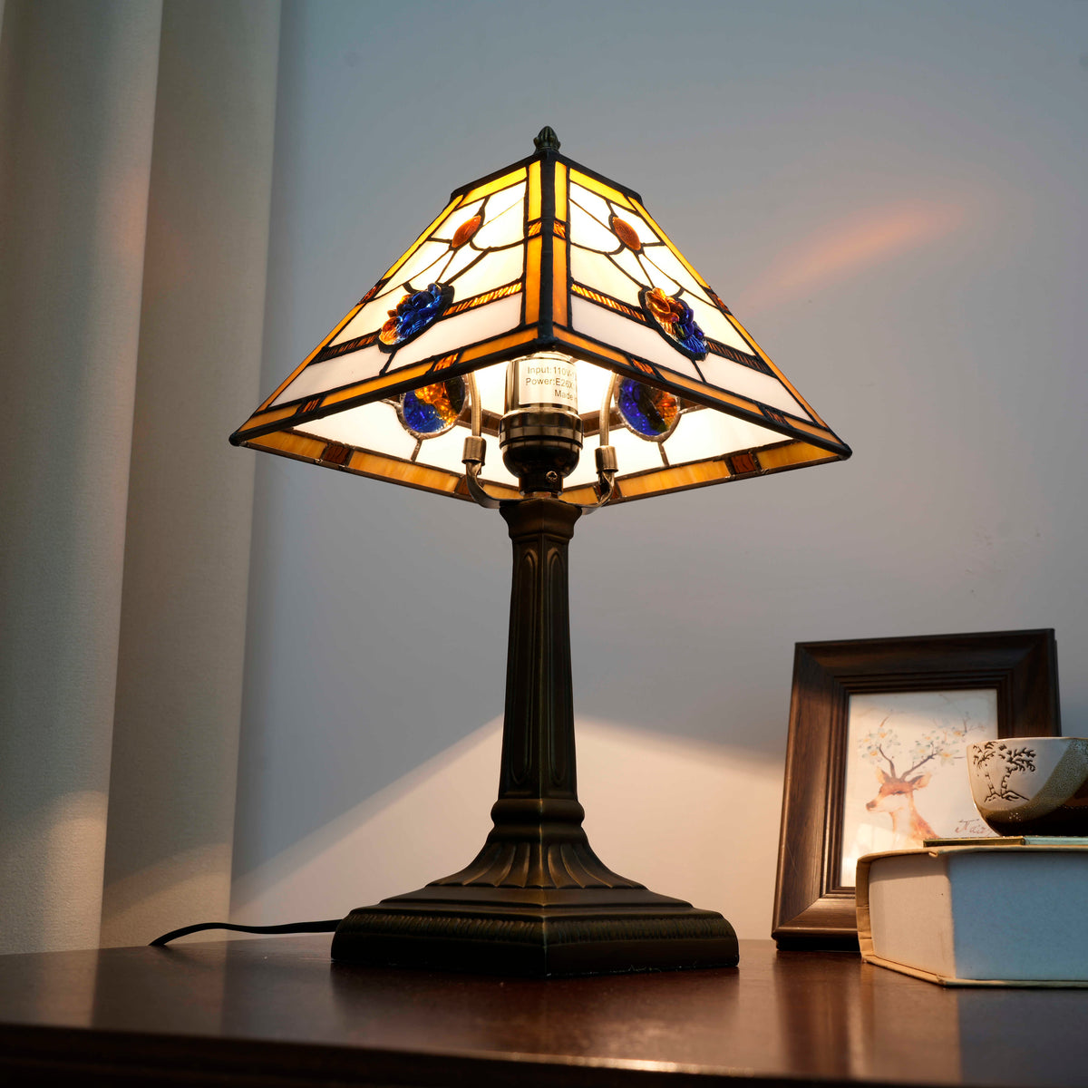Amber Blue Tiffany Style Stained Glass Table Lamp