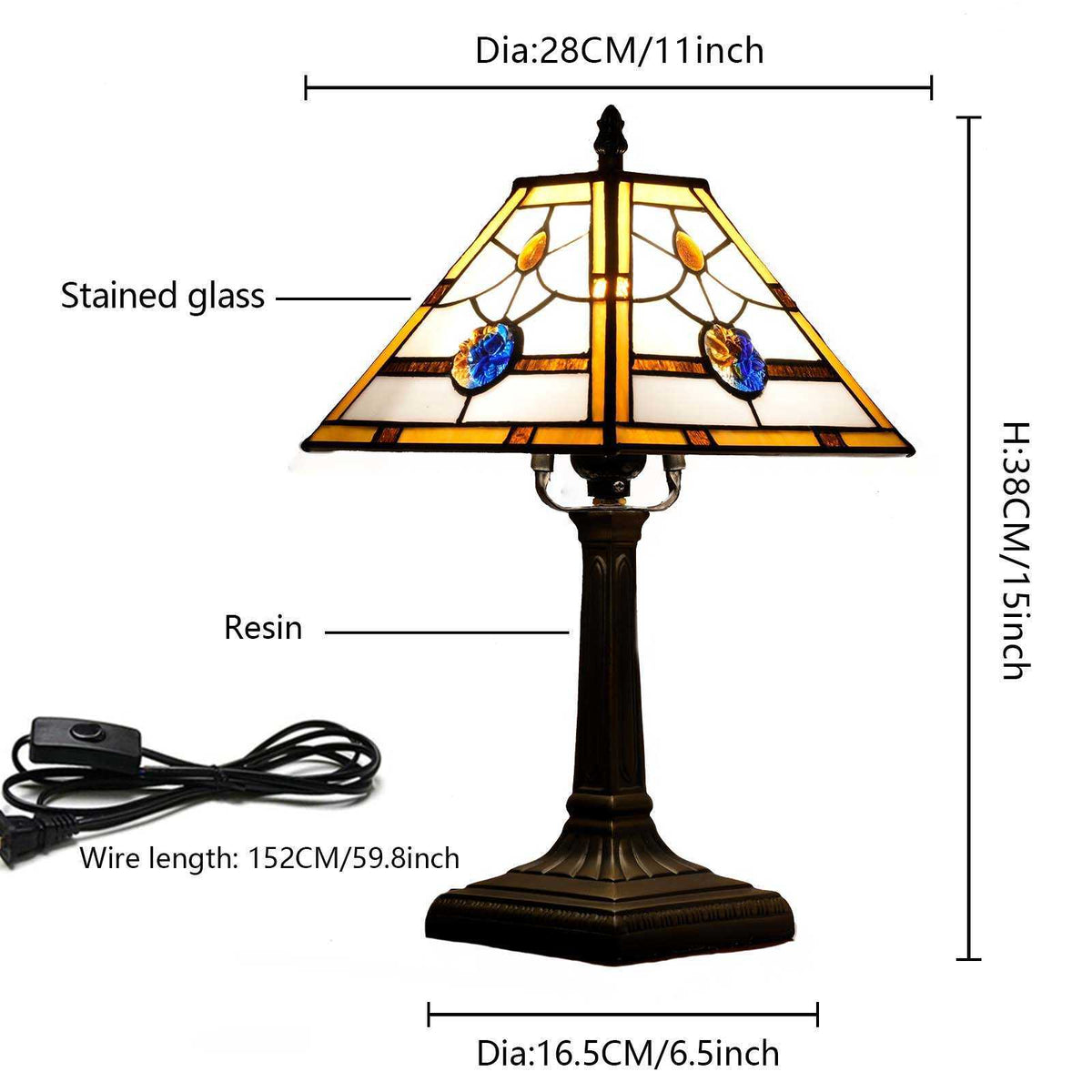 Amber Blue Tiffany Style Stained Glass Table Lamp
