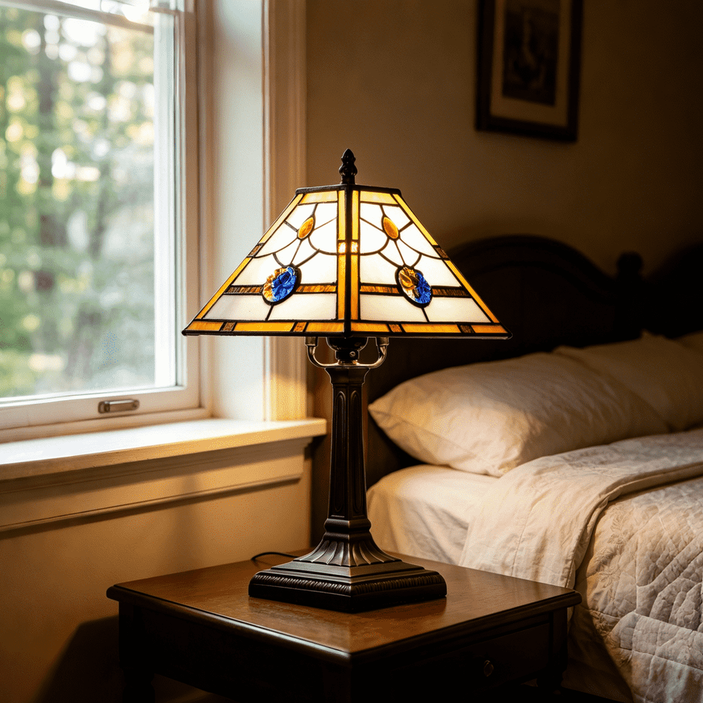 Amber Blue Tiffany Style Stained Glass Table Lamp