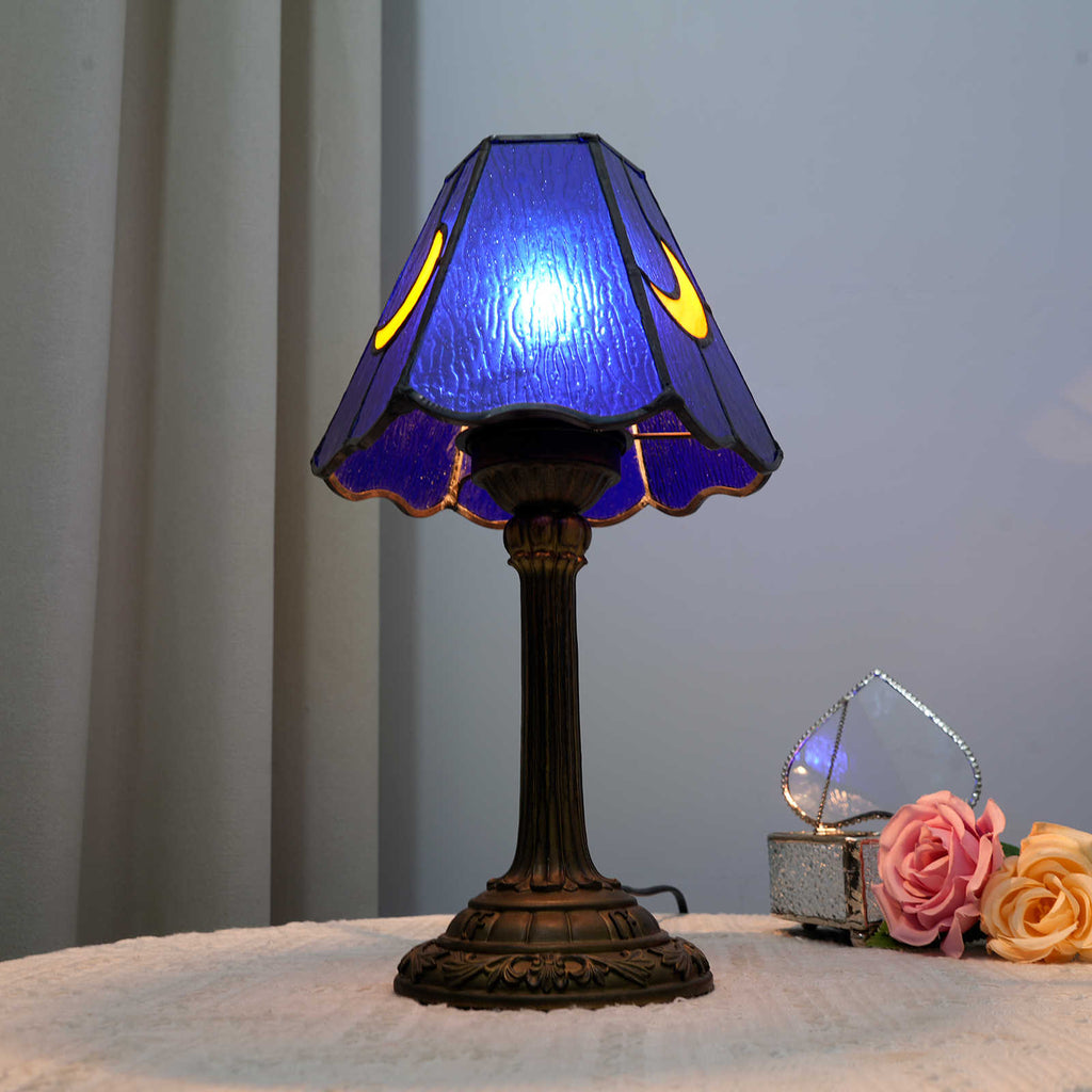 Tiffany Table Lamp in Blue Glass with Moons