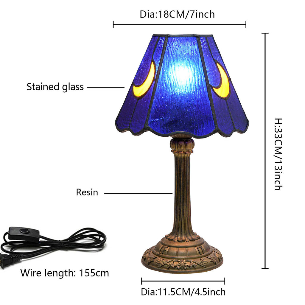 Tiffany Table Lamp in Blue Glass with Moons