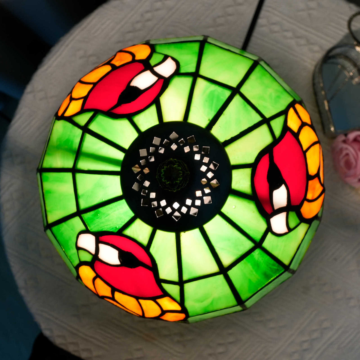 Parrot Green Stained Glass Bedside Lamp