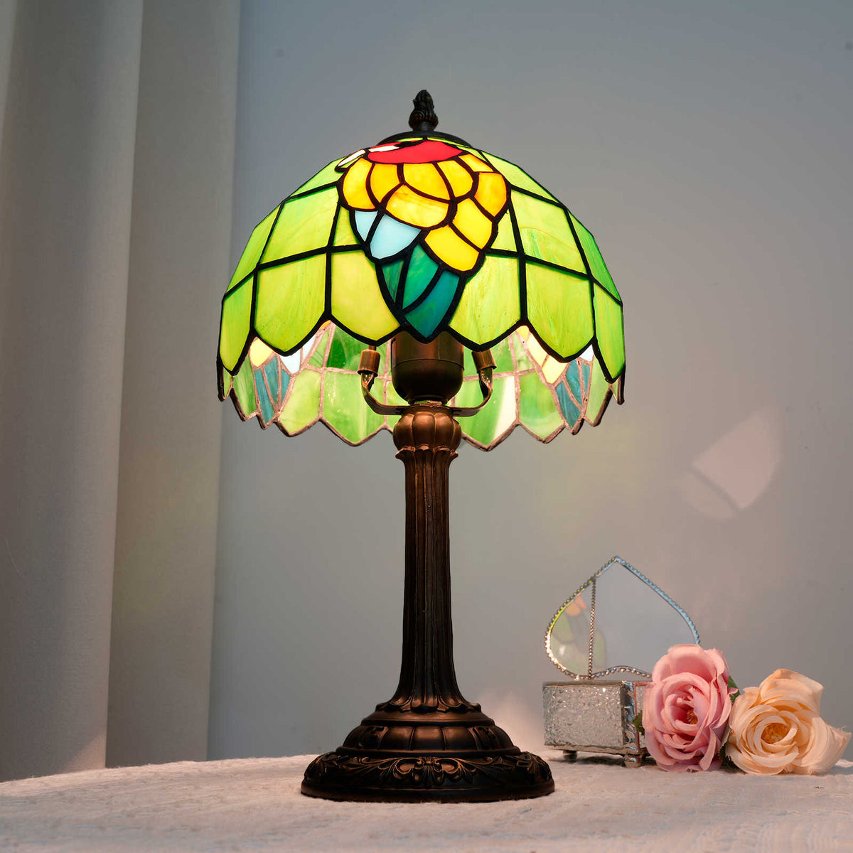 Parrot Green Stained Glass Bedside Lamp