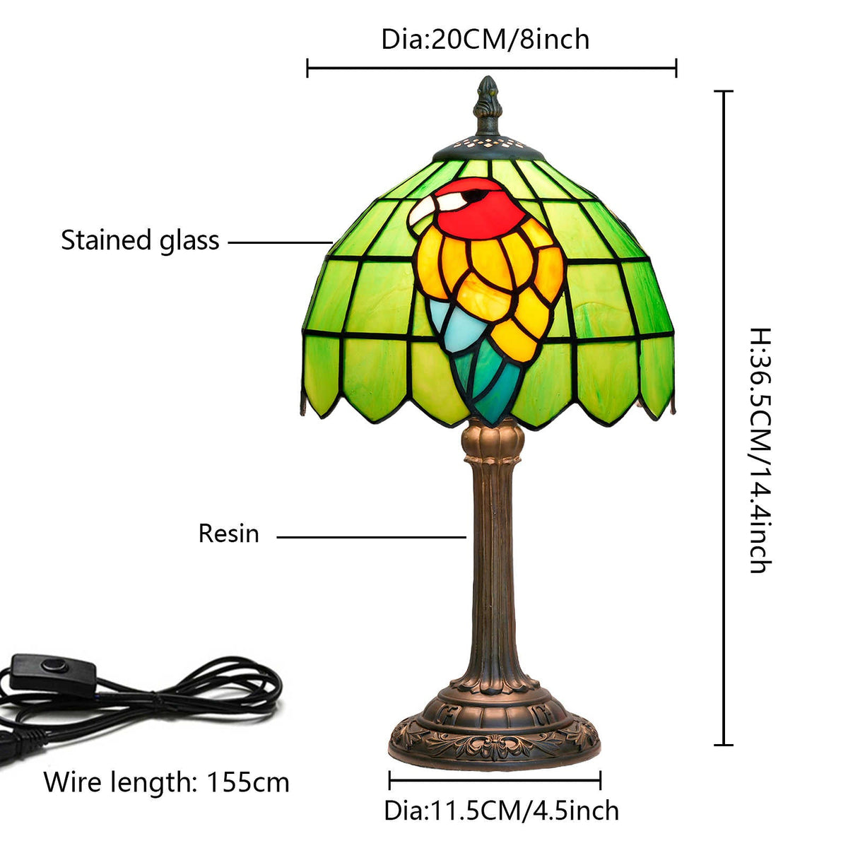 Parrot Green Stained Glass Bedside Lamp
