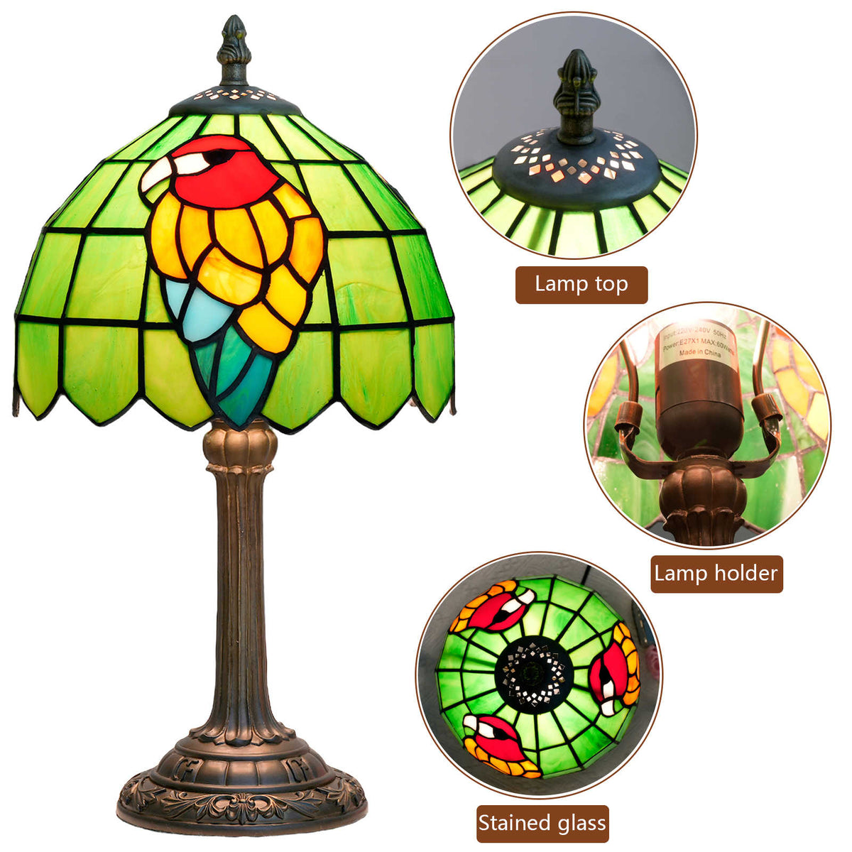 Parrot Green Stained Glass Bedside Lamp