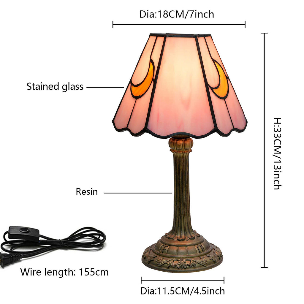 Pink Stained Glass Table Lamp with Moon Motifs