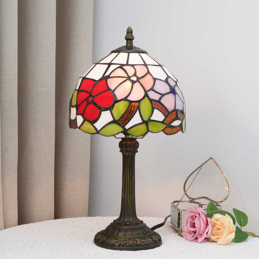 Floral Tiffany Table Lamp in Stained Glass