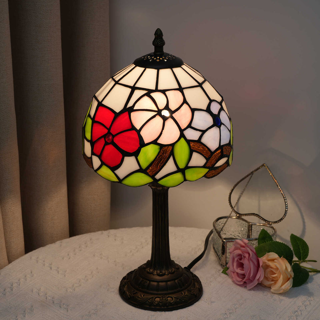 Floral Tiffany Table Lamp in Stained Glass