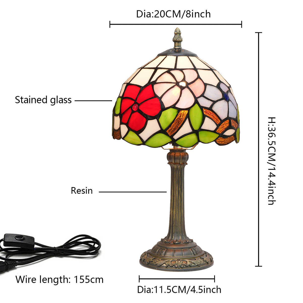 Floral Tiffany Table Lamp in Stained Glass