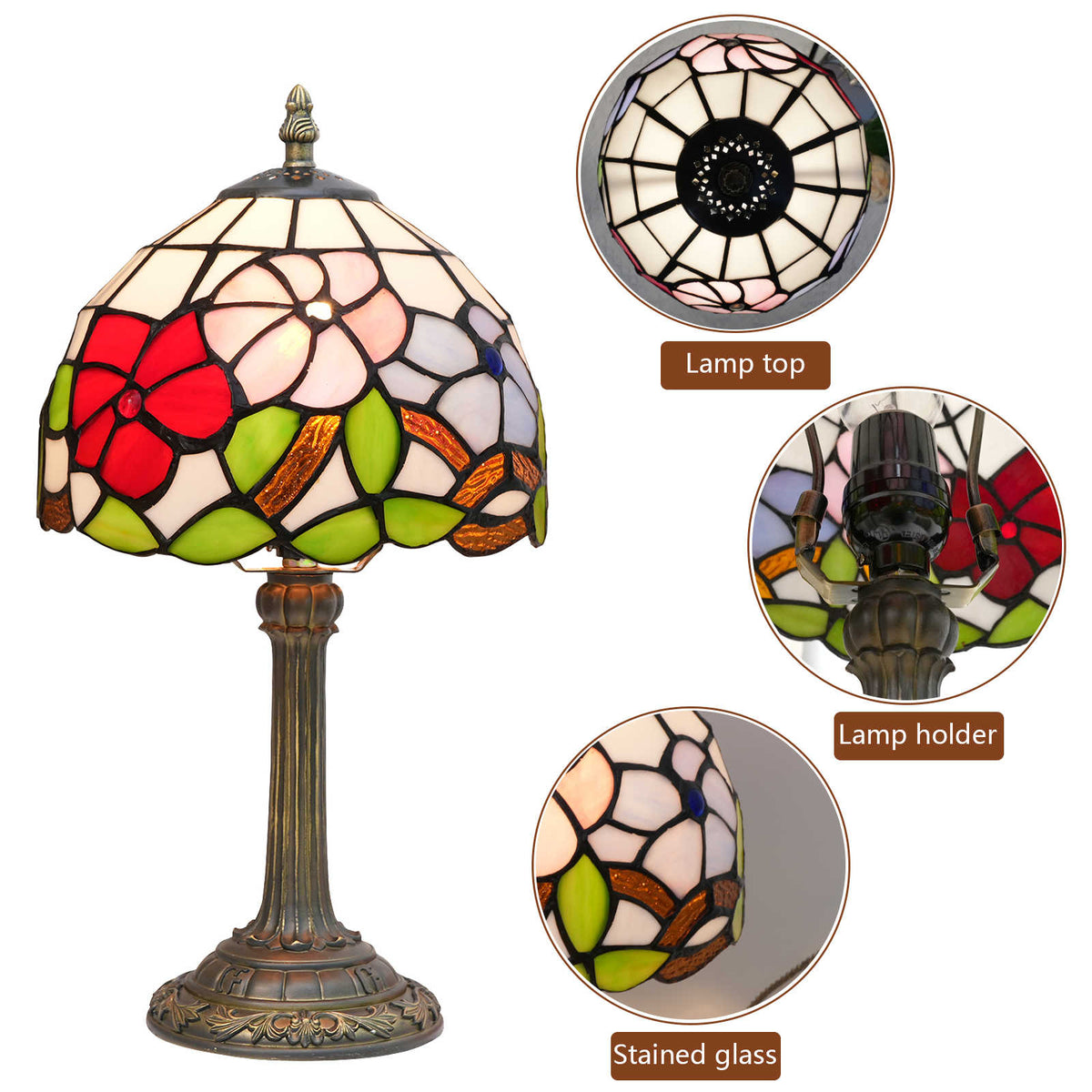 Floral Tiffany Table Lamp in Stained Glass
