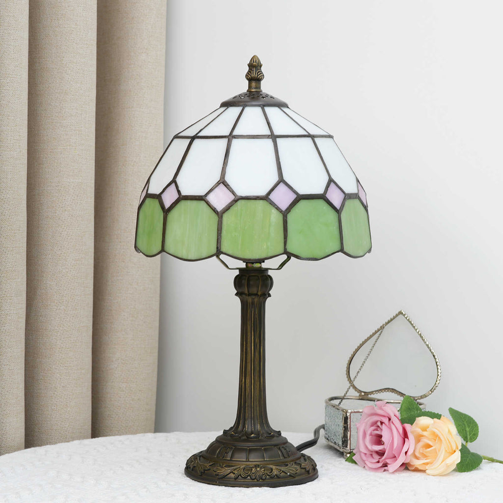Green and Pink Tiffany Stained Glass Table Lamp