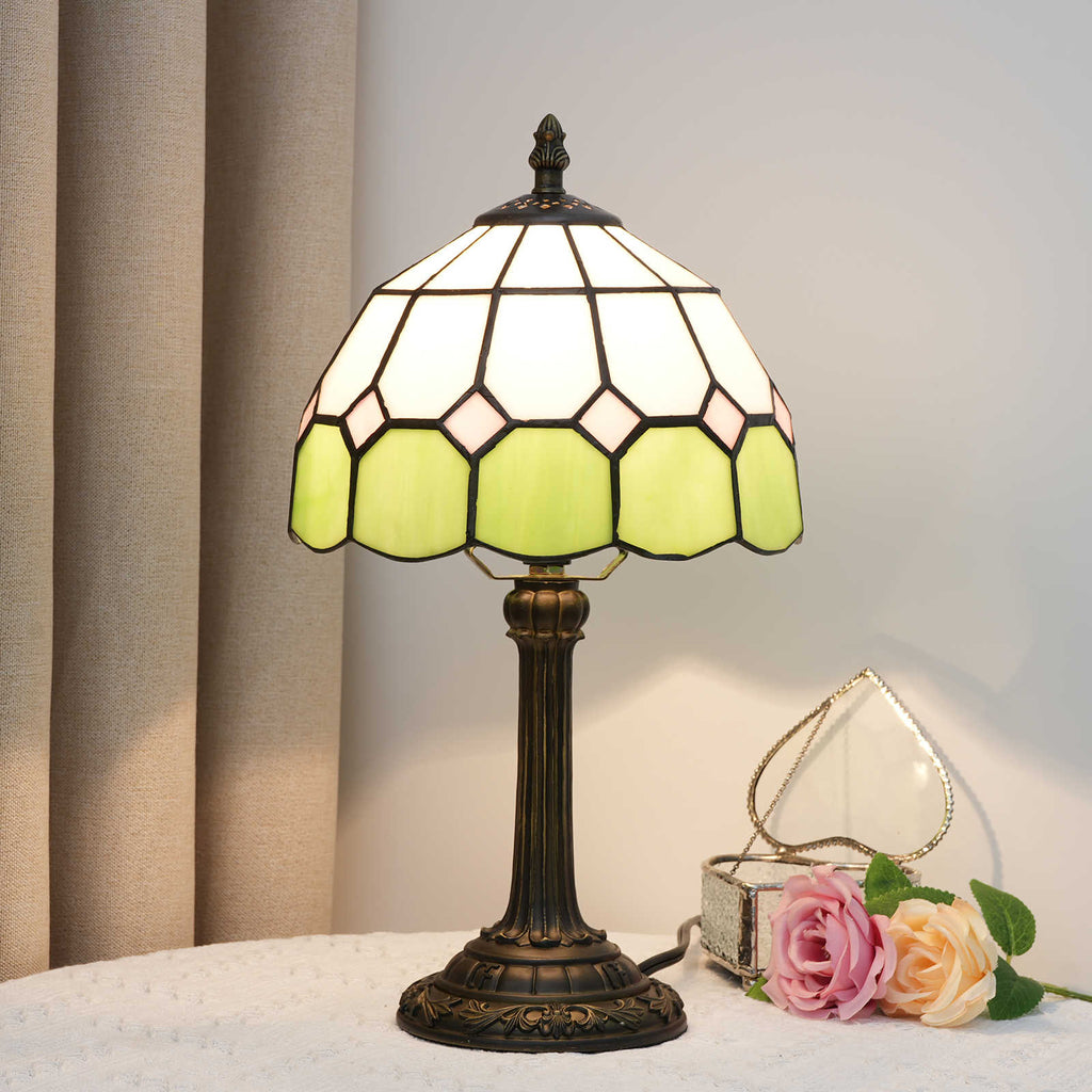 Green and Pink Tiffany Stained Glass Table Lamp
