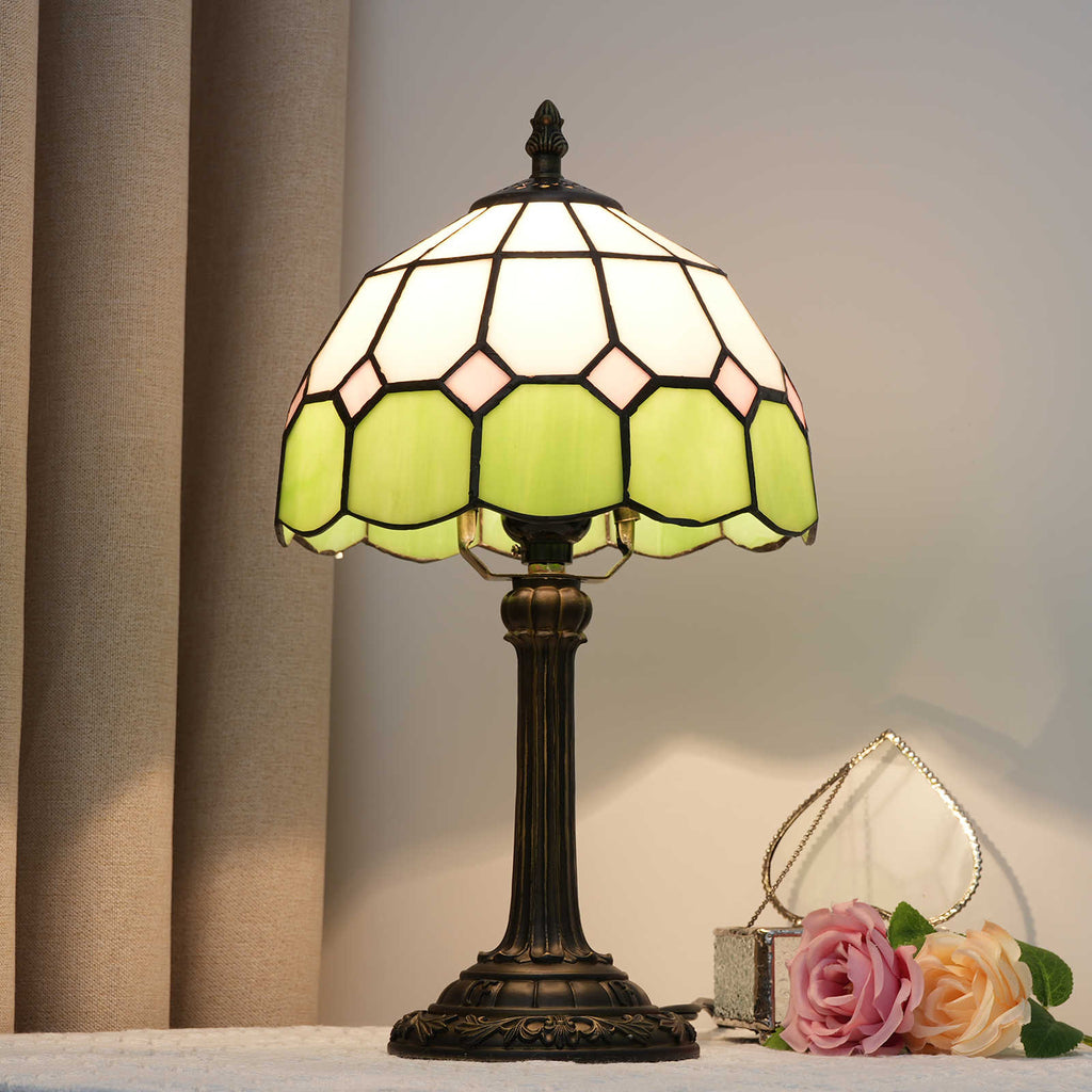 Green and Pink Tiffany Stained Glass Table Lamp