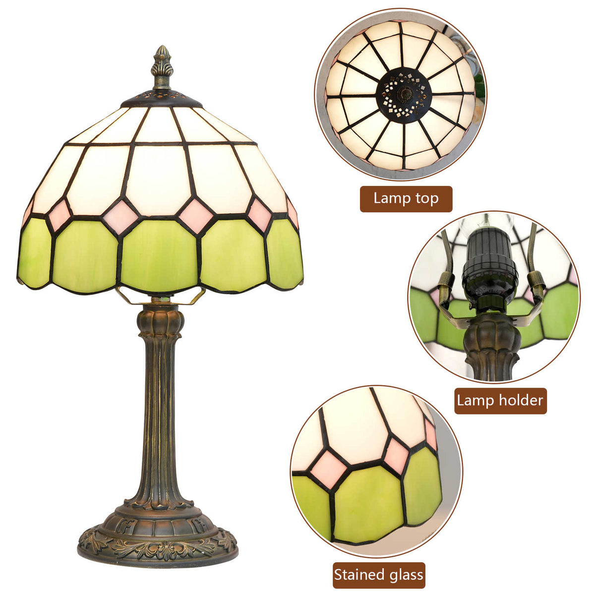 Green and Pink Tiffany Stained Glass Table Lamp